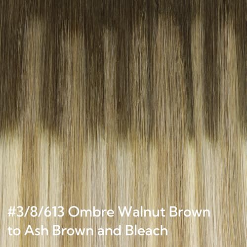 HOTBANANA Sew in Hair Extensions, 22inch 110g Ombre Walnut Brown to Ash Brown and Bleach Full Head Weft Real Human Hair Extensions Straight