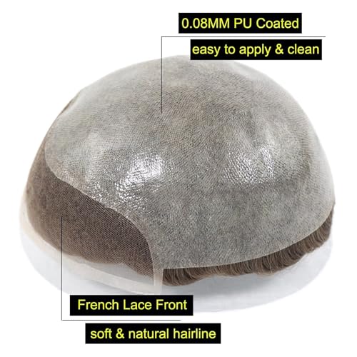 blazingfire French Lace Front Hair Toupee for Men with 0.08mm Single Knot Thin PU Skin Mens Human Hair Pieces Replacement System 8x10 Inches Lightest Brown Color 7