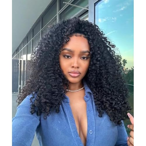 Fine Plus Curly Half Wig, 3-in-1 Glueless Wig 18inch Protein Synthetic with Human Hair Feel 180% Density Ready-to-Wear for Daily Use/Beginner Friendly (Color: Protein Synthetic Hair-2B)