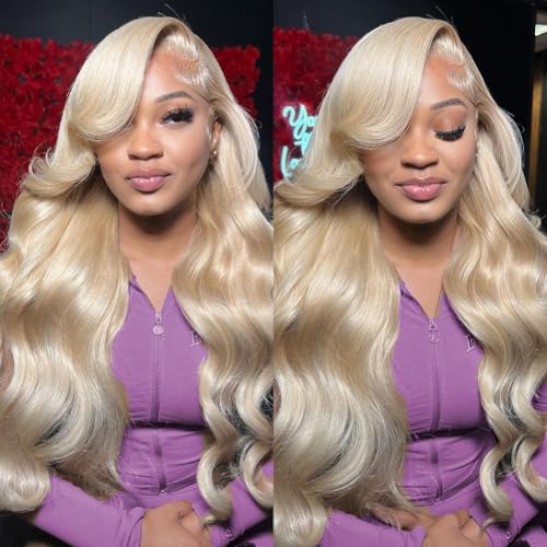 613 Lace Front Wig Human Hair 200 Density Blonde Wig Human Hair 13x6 613 Body Wave HD Lace Frontal Wigs Human Hair Pre Plucked 613 Wig for Women 32 Inch