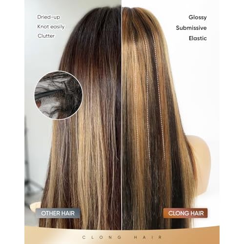 CLong Highlight Ombre Lace Front Wig Human Hair, 13x4 Straight 4/27 Honey Blonde HD Lace Front Wig Pre Plucked 200% Density Colored Lace Front Wigs for Black Women 26Inch