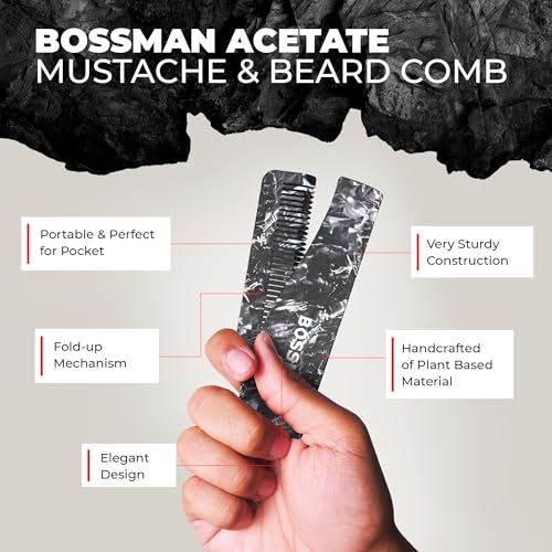 Bossman MUDstache Mustache Wax for Men + Acetate Folding Mustache & Beard Comb ? Unscented Styling and Grooming Kit