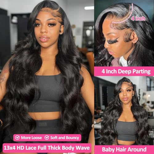 13x4 Body Wave Lace Front Wigs Human Hair Pre Plucked 200 Density Glueless Human Hair Wigs for Women 30 Inch HD Frontal Wig with Baby Hair