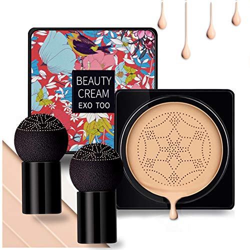 NUIBO Air Cushion CC Cream Mushroom Head, Moisturizing Concealer Makeup Base, Primer Liquid Foundation Long Lasting with Two Mushroom Makeup Sponges ¡¼Natural¡½