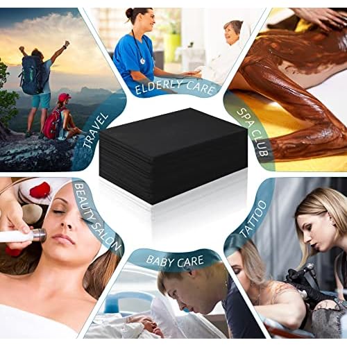 Tatuo 50 Pieces 31 x 70 Inches Disposable Bed Sheets Bed Cover Massage Table Sheet Non-woven Fabric for Spa, Lash, Beauty Salon, Waxing, Hotels(Black)