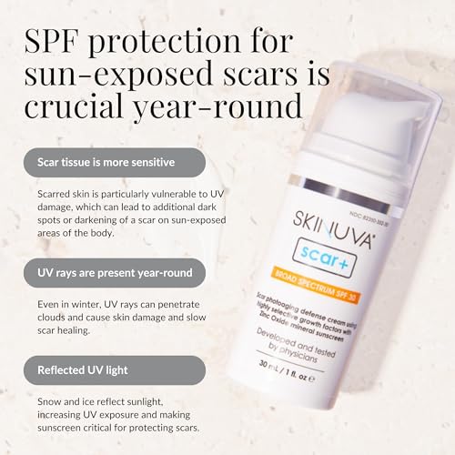 Skinuva¢ç Next Generation Scar+ Cream - Advanced Silicone Scar Cream Matrix +SPF 30 Formulated with Growth Factors & Helps Reduce the Appearance of Scars (1 oz)