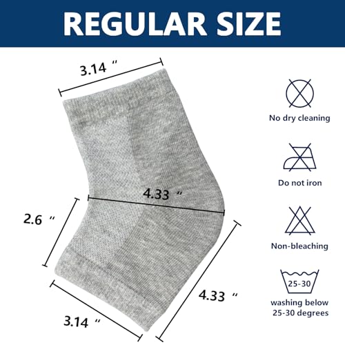 Moisturizing Gel Heel Socks for Dry Cracked Feet - 2 Pairs - Spa Socks for Cracked Heel Treatment - Heal Dry Heels - Night Care Skin - Foot Care for Women & Men (Regular, Grey)