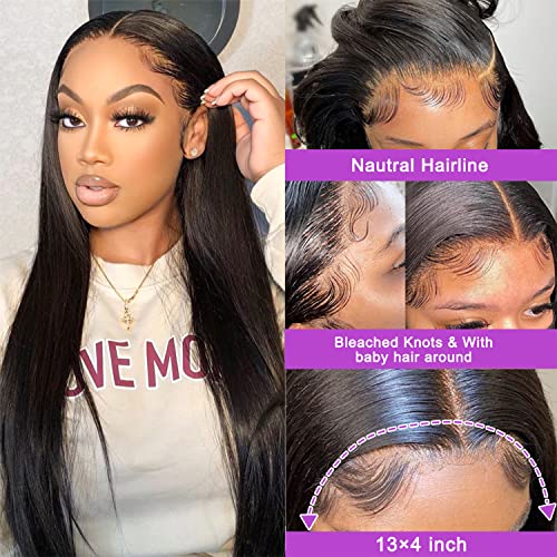 NVL Hair Straight Human Hair Wig, 13x4 Lace Front Wig for Women, Pre-Plucked with Baby Hair, Glueless, 200% Density, Natural Color, 30 Inch