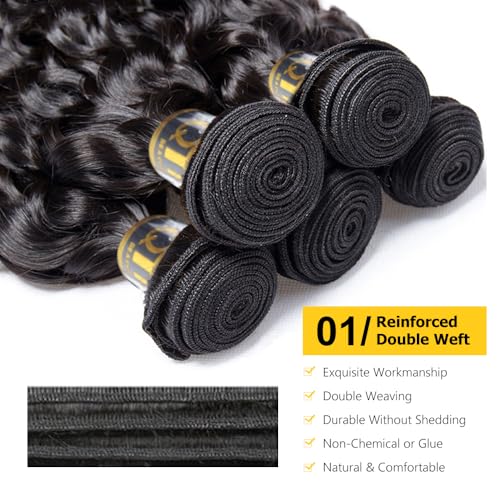 QTHAIR Water Wave Human Hair Bundles (Natural Black,20" 22" 24") Burmese Curly 16A 100% Unprocessed Brazilian Virgin Human Hair Weave Wet and Wavy Bundles