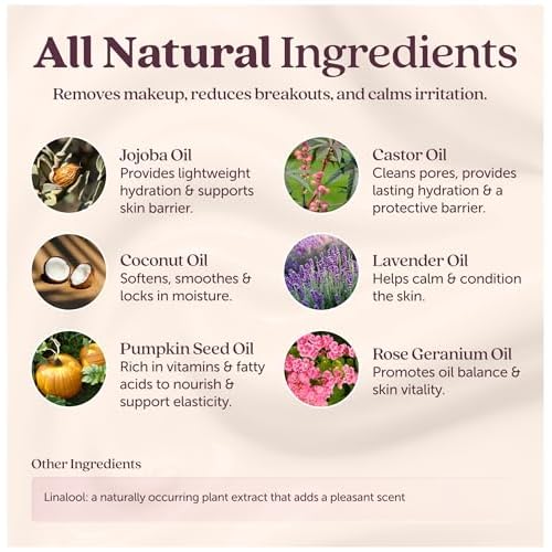 Cosmette Dreamy Deep Cleansing Oil Blend for Sensitive Skin, Vegan Makeup Remover & Facial Pore Cleanser - Jojoba, Coconut, Castor, Pumpkin & Lavender - Gentle, Hydrating, Natural Skincare, 1.7 FL Oz