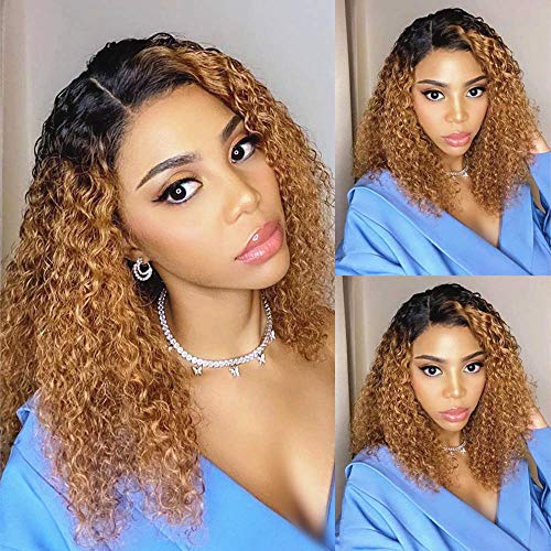 Derun Ombre Curly 13¡¿4 Lace Front Wigs Human Hair Lace Frontal Wig 1B/30 Remy Hair for Black Women (16Inch, 1b/30, 13¡¿4 Lace)