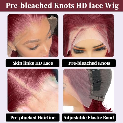 LICHANG 99J Burgundy Bob Wigs Human Hair 13x4 lace Front Wigs Human Hair 200% Density Short Straight Frontal Bob Wigs For Women Human Hair Pre Plucked with Baby Hair Natural Hairline Wine Red 10 Inch