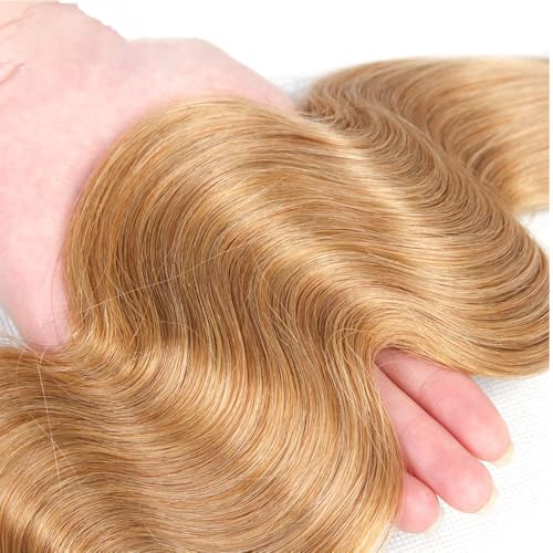 26 28 30 inch Honey Blonde Bundles Human Hair Color 27 Body Wave Bundles Double Weft Honey Blonde Body Wave Human Hair Extensions Soft and Silky for Women Color 27 Bundle