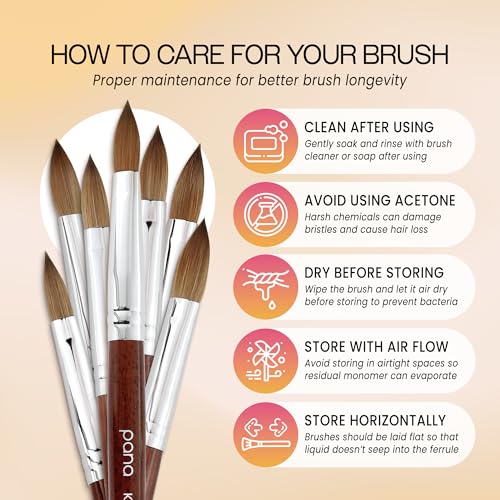 PANA Pure Kolinsky Hair Acrylic Nail Brush - Oval Crimped Shape Silver Ferrule with Mahogany Wood Handle (Size 14)