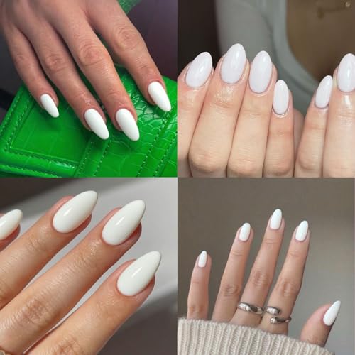 120pc White Almond Press on Nails Short Fake Nails Press ons for Women Acrylic Nails Press on Nails&Glue Tabs, Short White Press on Nails Almond False Nail Tip Stick on Artificial Fingernail