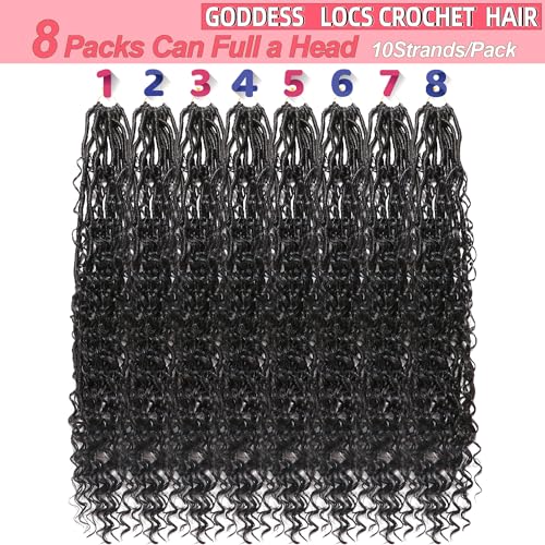 Goddess Locs Crochet Hair-24 Inch 8 Packs Boho Faux Locs Crochet Hair for Black Women Pre Looped Soft Locs with Curly Ends (1B#, 24 Inch(Pack of 8))