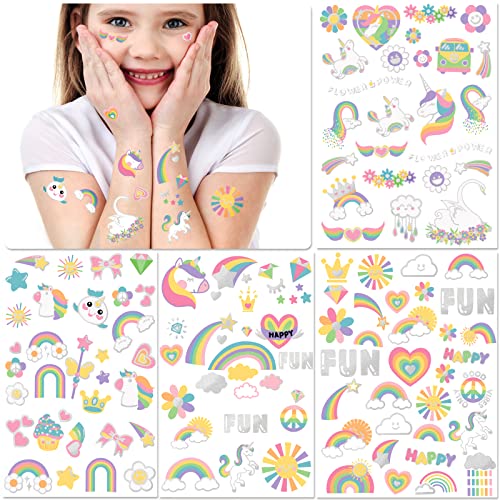 Temporary Tattoo for Kids Unicorn Rainbow Flower Cute-118 Glitter Styles Crown Swan Metallic Waterproof Groovy Fake Tattoos Body Face Tattoos Stickers Birthday Party Favors Decorations for Girls Boys