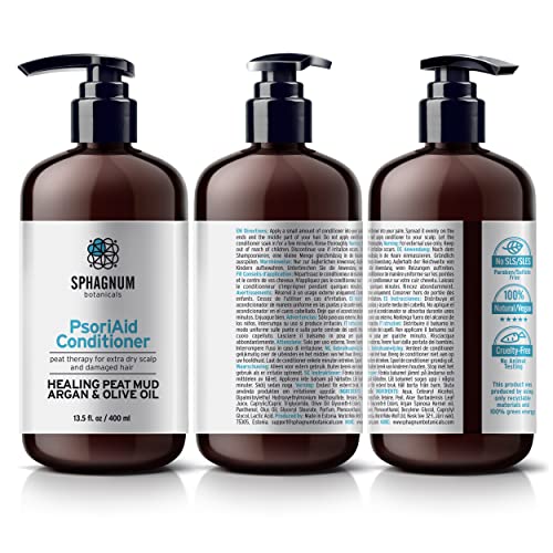 Sphagnum Botanicals Psoriasis Shampoo and Conditioner Set - Peat Mud Therapy for Red & Itchy Scalp with Tea Tree Oil, No Coal Tar. For Both Men and Women. 2 x 13.5 Oz