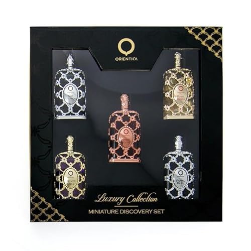 Orientica Luxury Collection Miniature Dicsovery Set Eau De Parfum - Amber Rouge, Royal Amber, Oud Saffron, Velvet Gold & Royal Bleu - Arabic Perfume for Men & Women - 5 x 7.5ml