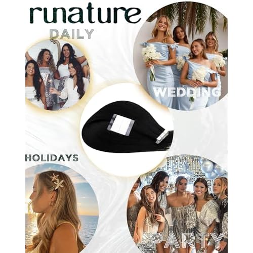 RUNATURE Tape in Hair Extensions Human Hair Jet Black, 30 Inch Tape in Extensions for Women, Long Straight Hair Extension Tape ins, Natural Looking,Thick Ends #1 50g 20pcs