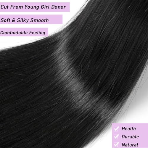 Beautymoon 3 Bundles Human Hair 26 28 30 Inch Long Straight Human Hair Bundles 100% Unprocessed Brazilian Virgin Straight Hair Extensions for Black Women Natural Color