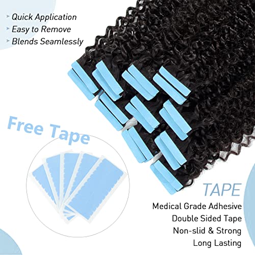 Urbeauty Tape in Hair Extensions Human Hair Black Women 40 Pcs Seamless Kinky Curly Tape on Hair Extensions with Invisible Tape Attached Semi Permanent Tape on Natural Hair