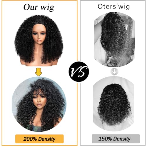 Miss Lee Kinky Curly Half Wig Human Hair 200% Density 3 In 1 Half Wig Glueless Wigs Human Hair Wear and Go Drawstring Seamless Flip Headband Wig for Women Beginner Friendly Natural Black