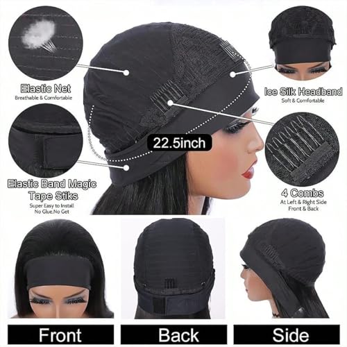 Headband Wig Straight Human Hair Wigs 28 inch None Lace Front Wigs Machine Made Virgin Headband Human Hair Wigs for Black Women Straight Human Hair Natural Color