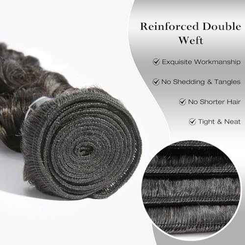 ASHINE Human Hair Bundle Deep Wave Unprocessed Cambodian Raw Hair 16 Inch, Flip Over Quick Weave Wet and Wave Bundles for Women Natural Black