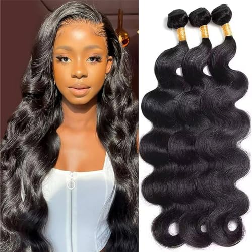 12A Body Wave Bundles Human Hair 24 26 28 Inch 3 Bundles Human Hair 100% Unprocessed Brazilian Virgin Hair Bundles Body Wave Human Hair Bundles Human Hair Extensions Natural Black
