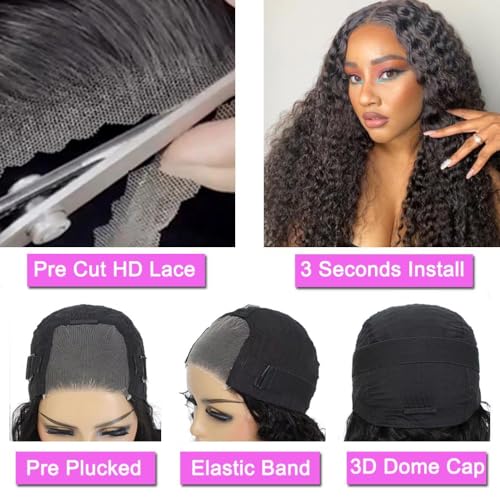Wear and Go Glueless Wigs Human Hair Pre Plucked Pre Cut 4x4 Lace Front Wigs for Black Women Glueless for Beginners Curly Human Hair Wig (30 Inch)