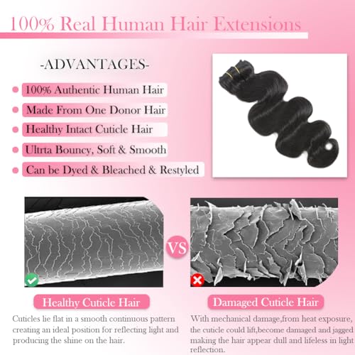 Body Wave Clip in Hair Extensions Real Human Hair, 8Pcs 120g Wavy Human Hair Clip in Extensions for Women 12A Brazilian Virgin Wavy Human Hair Extensions Clip ins Natural Black (#1B,16 Inch)