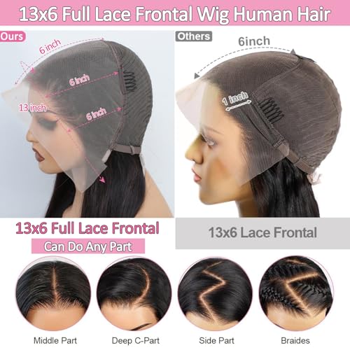 NEWMI 13x6 Lace Front Wigs Human Hair 200 Density Pre Plucked HD Transparent Lace Frontal Human Hair Wigs for Women Glueless Natural Black Straight Wig 26 inch