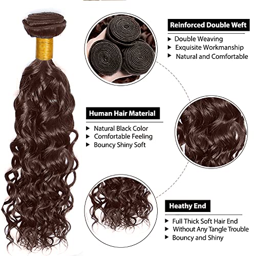 Chocolate Brown Bundles Human Hair Color 4 Water Wave Bundles Niegmeag Brazilian Virgin Remy Hair Single Bundle 18 Inch Double Weft Brown Wet and Wavy Bundle Hair Weave 100g