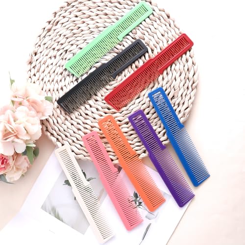 10 PCS Barber Combs, Hair Cutting Combs Professional Fine Tooth Comb Flat Top Clipper Comb Blending Hairstylist Essentials Hairdressing Salon Set for Women Men Hair Styling (Eye-Catching Colors)