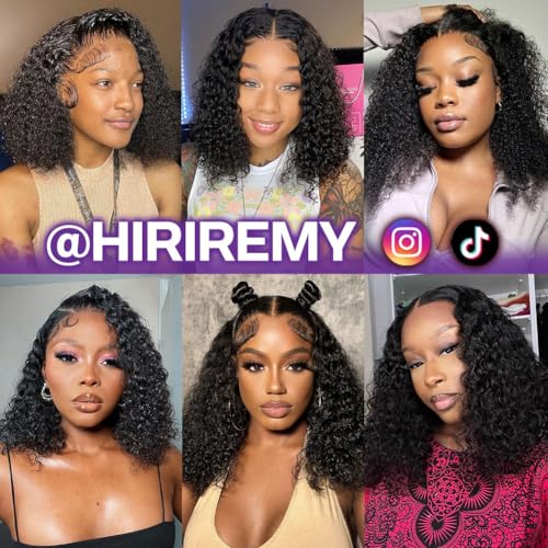 Deep Wave BOB Wig Human Hair 13x4 HD Curly BOB Lace Front Wigs Human Hair Pre Plucked Wear And Go Glueless Short Curly Frontal BOB Wigs For Black Women Wet And Wavy 14 Inch