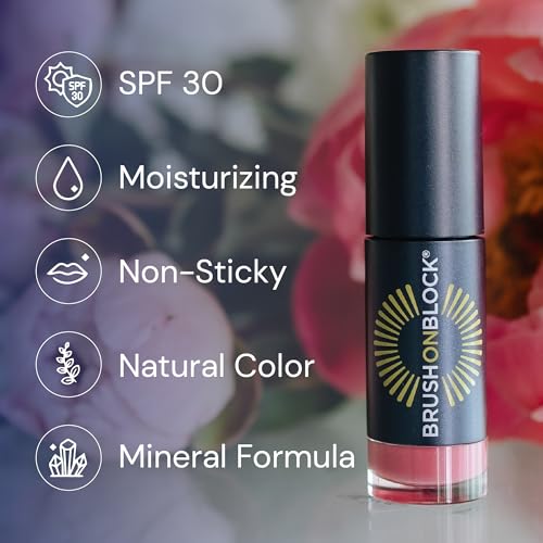 Brush On Block Sun Shine Protective Lip Oil SPF 30, Mineral Protection from UVA/UVB & Blue Light, Hydrating, Cruelty-Free, Gluten-Free, & Vegan, Peony