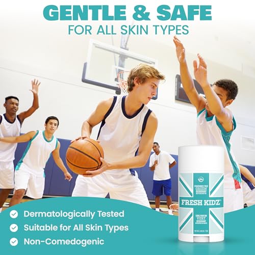 Fresh Kidz Deodorant Stick for Kids and Teens - Baking Soda and Aluminum-free 24 Hour Protection for Sensitive Skin - Unscented "Green", 2.65 oz / 75 g