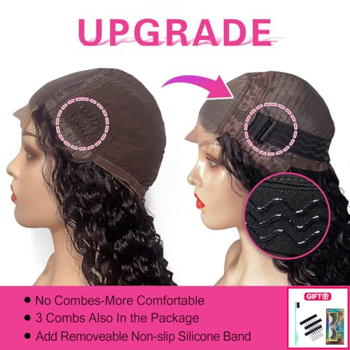 Glueless Wigs Human Hair Real Pre Plucekd Bleached Upgraded Tiny Knots 24Inch 200% Density Deep Wave Closure Wig Wet and Wavy Ultra-thin Invisible HD 4x4 Curly Closure Wigs Human Hair For Women
