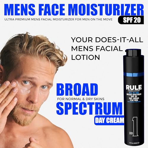 No.1 Day Cream for Men, 10-in-1 Anti-Aging Face Moisturizer to Reduce Wrinkles & Dryness, SPF 20, Collagen, Vitamins B, C & E - Normal & Dry Skin - No Menthol, No Fragrance, 50 mL