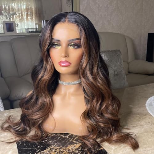 Brown Highlight Wig Human Hair Body Wave 13x4 Lace Front Wigs Human Hair Transparent Lace Wig Pre Plucked with Baby Hair Natural Hairline£¨20INCH£©