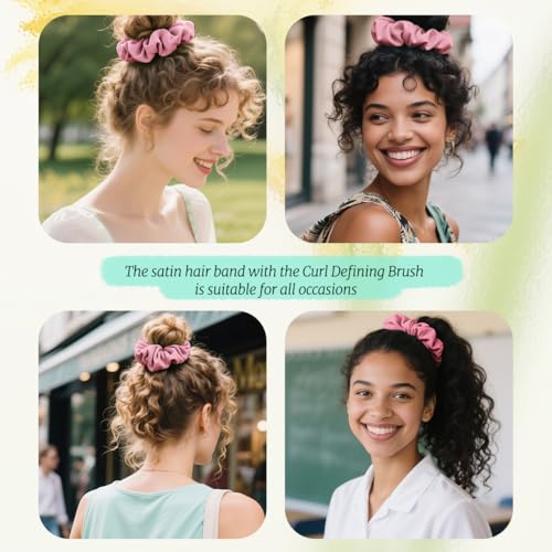 Curly Hair Brush Boar Bristles Curl Defining Brush With 2 Psc Silk Scrunchies Detangling Brush For Curly Hair Detangling Brush Styling Comb Curling Curling Brush (Pink)