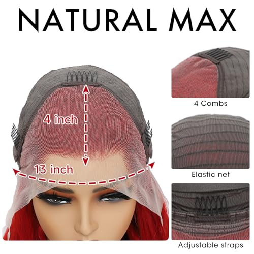 ELISHEVA Red Lace Front Wigs Human Hair Pre Plucked 30 Inch 16A 13x4 Red Wig Human Hair 200% Density Red HD Body Wave Lace Front Wigs Colored Glueless Frontal Wigs