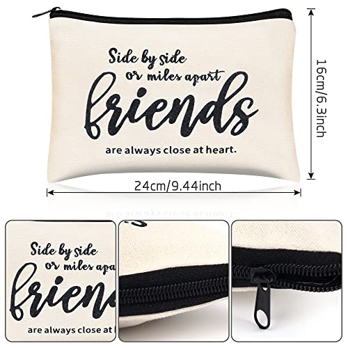 Kolewo4ever 12pc Friend Appreciation Gift Set: 6 Cosmetic Bags & 6 Keychains, White, Letter Print, Zipper Closure, Lightweight, Easy to Clean, Durable, Women Adults, Gift, Travel, Organization