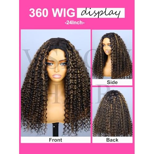 V SHOW Wear Go Glueless Half Wig Human Hair 1B/30 Highlight Water Wave Bod Wigs 3 In 1 Curly Half Wigs 180% Density Drawstring Seamless Fit Strap Flip Over Headband Wig 14 Inch Beginner Friendly