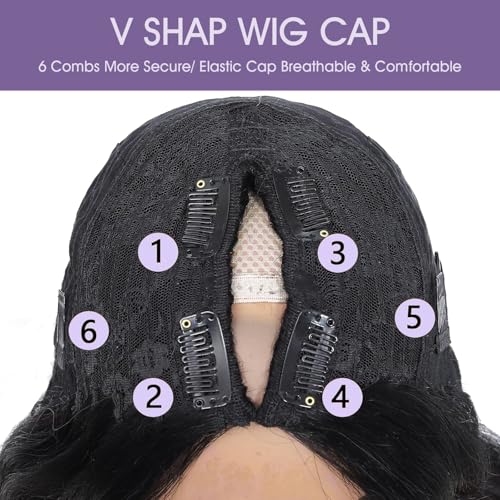 OQ Hair V Part Wig Human Hair Afro Curly Upgrade U Part With Adjustable Drawstring 180% Density V Shape Clip In Half Wig For Women Natural Color 20 Inch