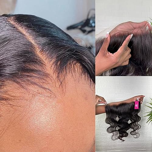 13x4 Skinlike REAL HD Lace Frontal Only, 0.1mm Ultra-thin Body Wave Baby Hair Pre Plucked Swiss HD Lace Frontals Melted Virgin Human Hair Natural Black 20 Inch
