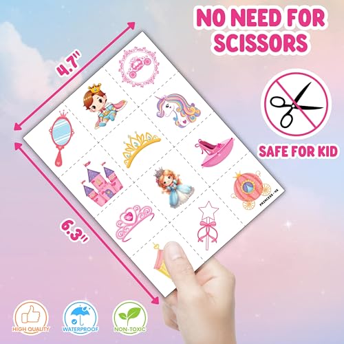 72PCS Little Princess Party Set - 48PCS Temporary Tattoos & 24PCS Slap Bracelets - Cute Birthday Supplies, Baby Shower Gifts, Classroom Rewards & Princess-Themed Decor for Girls