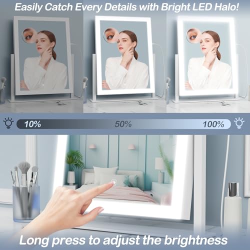 Lighted Makeup Mirror, 17.2"x13.6" Hollywood Vanity Mirror with Lights, Three Color Modes, Smart Touch Control, 360¡ÆRotation,with 5X Magnifying Glass
