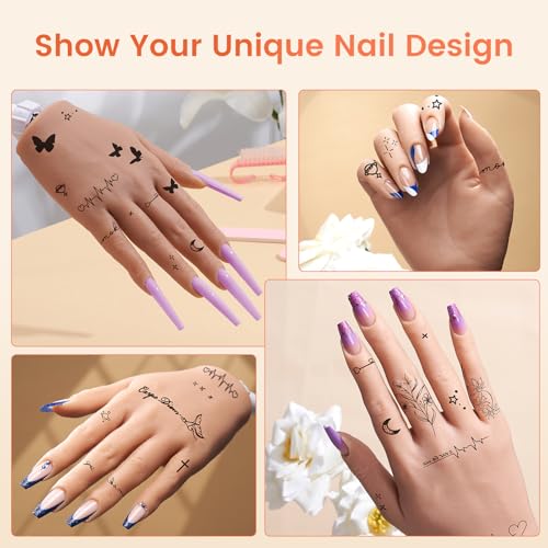 Practice Hand for Acrylic Nails: Silicone Nail Hand Practice with Gold Rings - Flexible Fake Hand Mannequin Nail Hand Kit for Beginners